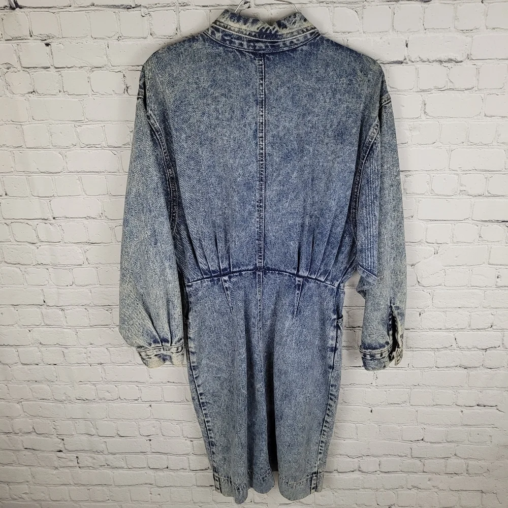 ZIGGY | vintage acid wash dolman long sleeve full zip denim jean dress - Picture 3 of 5